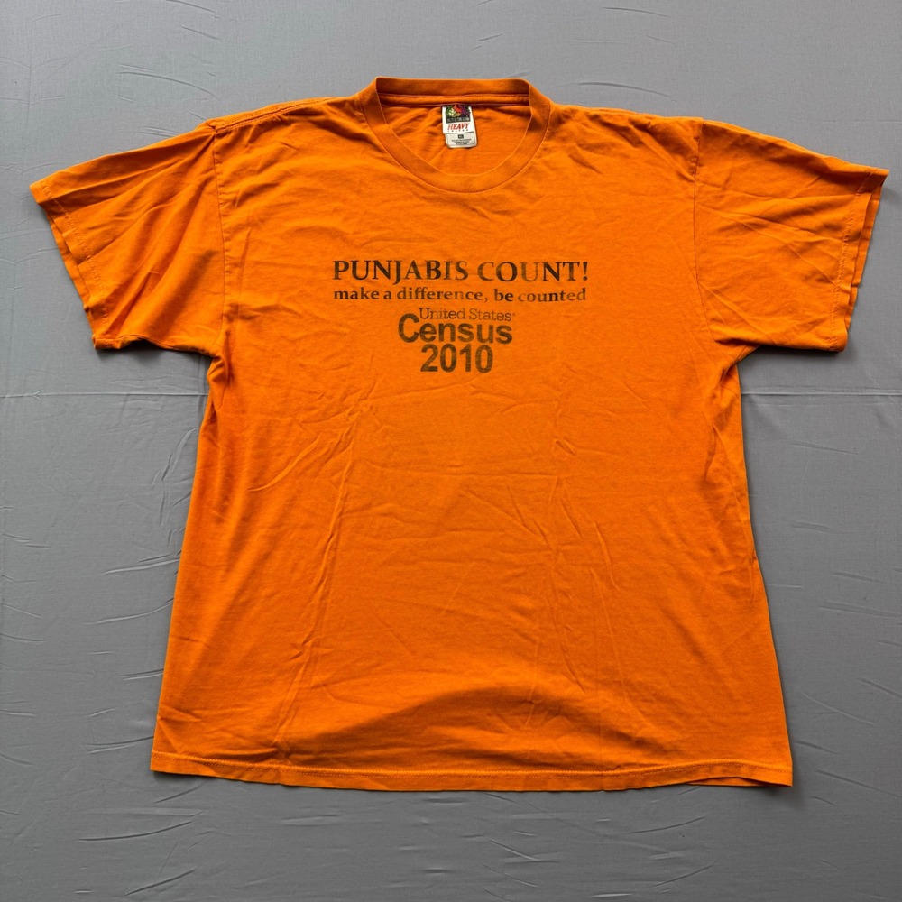 Fruit of the Loom Punjabis Count US Census 2010 Orange T-Shirt Mens XL Lion Back